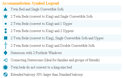 CARNIVAL GLORY Accomodation Symbol Legend